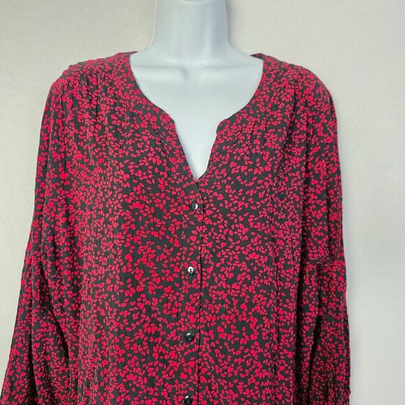 CJ Banks Black Red Floral Button Front Blouse 2X - Picture 2 of 7